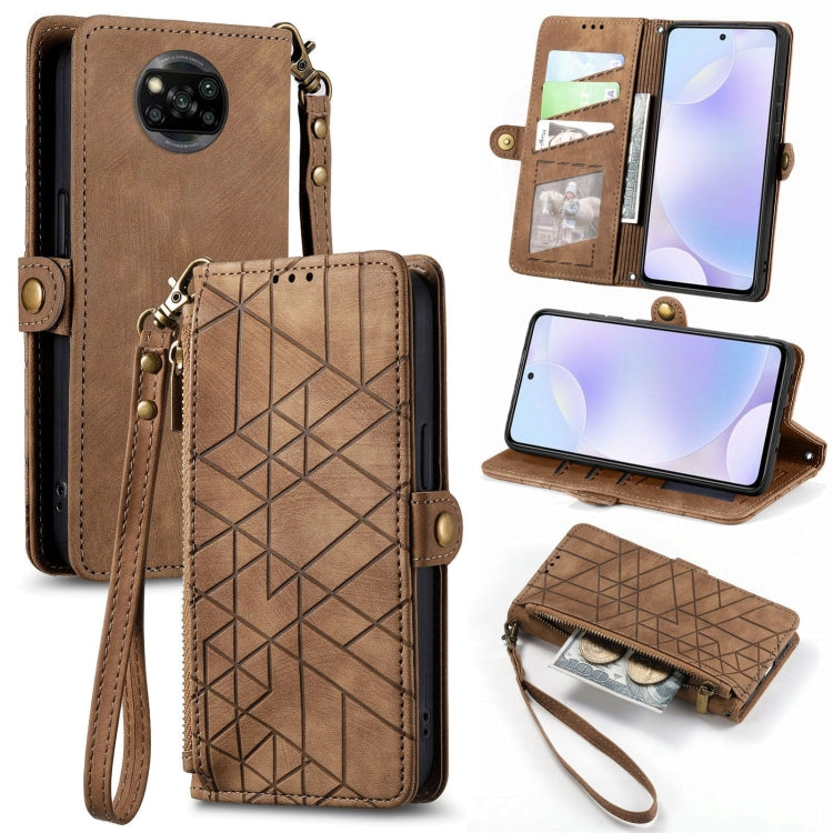 Portafoglio con cerniera geometrica Portafoglio in pelle con fibbia laterale, For Xiaomi 11 Ultra, For Xiaomi 11, For Xiaomi Poco X3 NFC, For Xiaomi 12T / 12T Pro
