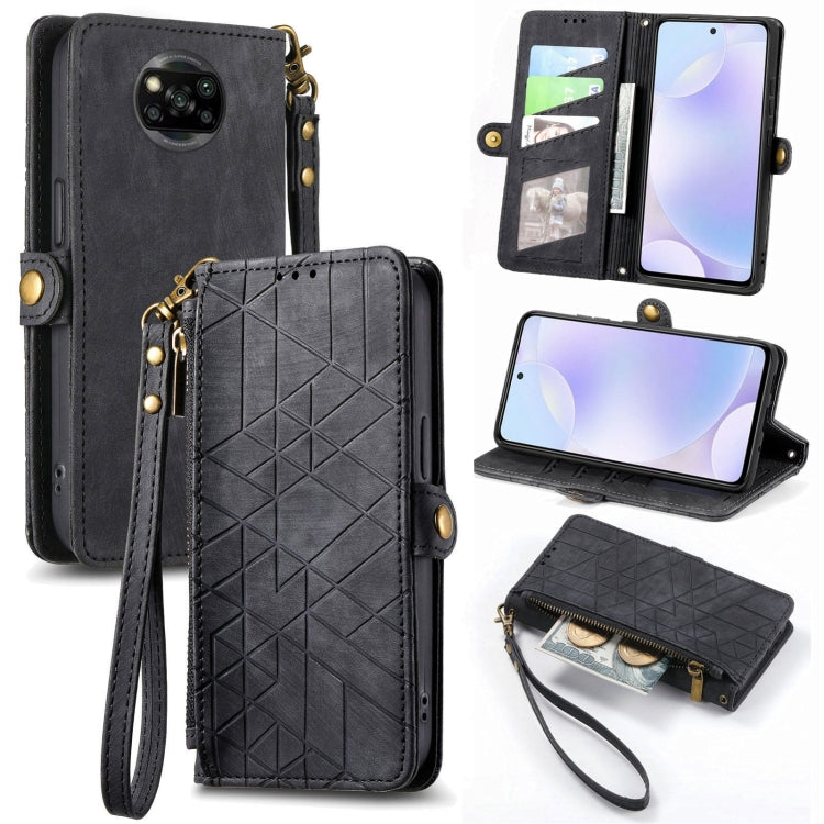 Portafoglio con cerniera geometrica Portafoglio in pelle con fibbia laterale, For Xiaomi 11 Ultra, For Xiaomi 11, For Xiaomi Poco X3 NFC, For Xiaomi 12T / 12T Pro