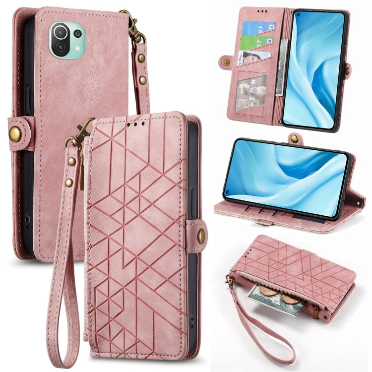 Portafoglio con cerniera geometrica Portafoglio in pelle con fibbia laterale, For Xiaomi 12, For Xiaomi 11T, For Xiaomi Poco X3 GT, For Xiaomi 11 Lite