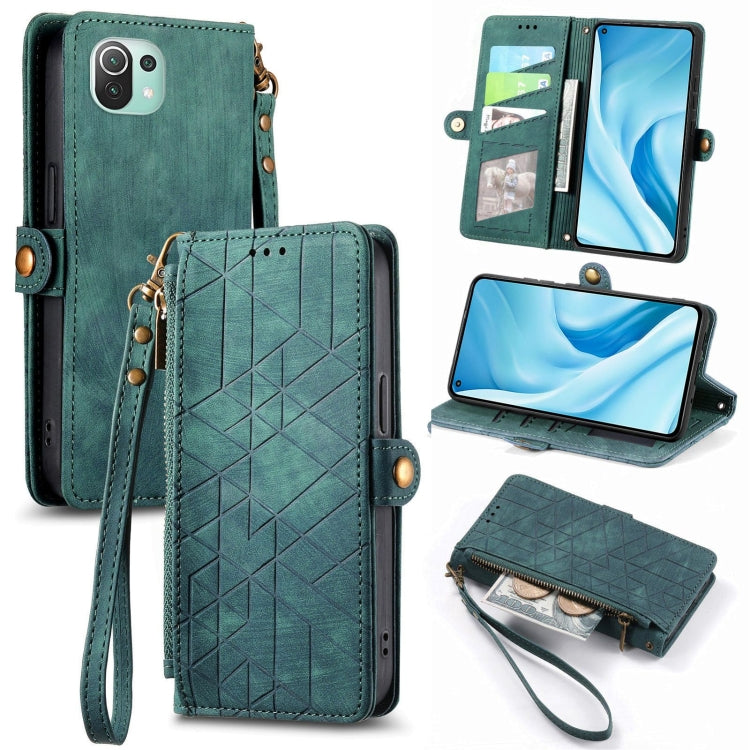 Portafoglio con cerniera geometrica Portafoglio in pelle con fibbia laterale, For Xiaomi 12, For Xiaomi 11T, For Xiaomi Poco X3 GT, For Xiaomi 11 Lite