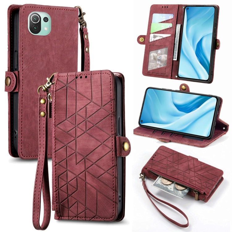 Portafoglio con cerniera geometrica Portafoglio in pelle con fibbia laterale, For Xiaomi 12, For Xiaomi 11T, For Xiaomi Poco X3 GT, For Xiaomi 11 Lite