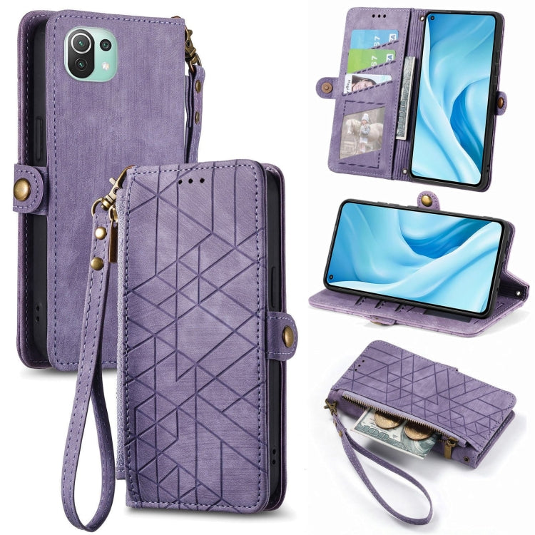 Portafoglio con cerniera geometrica Portafoglio in pelle con fibbia laterale, For Xiaomi 12, For Xiaomi 11T, For Xiaomi Poco X3 GT, For Xiaomi 11 Lite