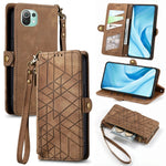 Portafoglio con cerniera geometrica Portafoglio in pelle con fibbia laterale, For Xiaomi 12, For Xiaomi 11T, For Xiaomi Poco X3 GT, For Xiaomi 11 Lite