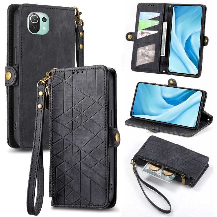 Portafoglio con cerniera geometrica Portafoglio in pelle con fibbia laterale, For Xiaomi 12, For Xiaomi 11T, For Xiaomi Poco X3 GT, For Xiaomi 11 Lite