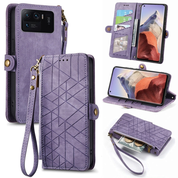 Portafoglio con cerniera geometrica Portafoglio in pelle con fibbia laterale, For Xiaomi 11 Ultra, For Xiaomi 11, For Xiaomi Poco X3 NFC, For Xiaomi 12T / 12T Pro
