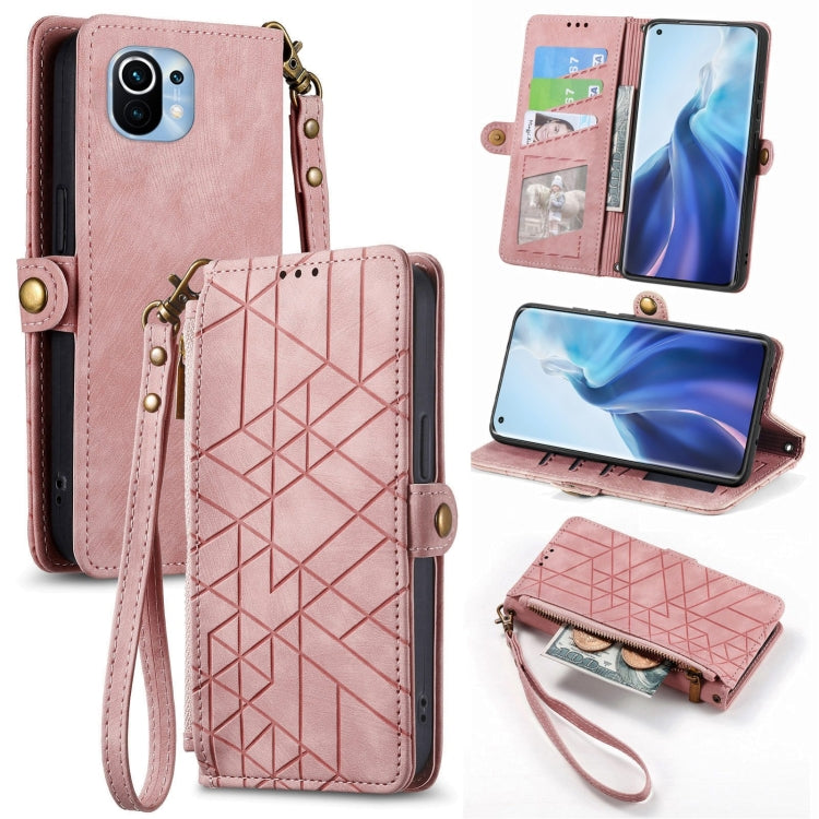 Portafoglio con cerniera geometrica Portafoglio in pelle con fibbia laterale, For Xiaomi 11 Ultra, For Xiaomi 11, For Xiaomi Poco X3 NFC, For Xiaomi 12T / 12T Pro