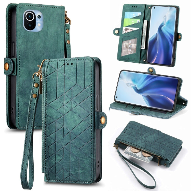 Portafoglio con cerniera geometrica Portafoglio in pelle con fibbia laterale, For Xiaomi 11 Ultra, For Xiaomi 11, For Xiaomi Poco X3 NFC, For Xiaomi 12T / 12T Pro