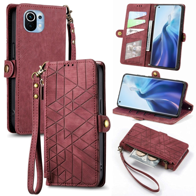 Portafoglio con cerniera geometrica Portafoglio in pelle con fibbia laterale, For Xiaomi 11 Ultra, For Xiaomi 11, For Xiaomi Poco X3 NFC, For Xiaomi 12T / 12T Pro