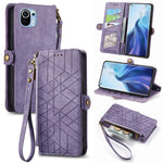 Portafoglio con cerniera geometrica Portafoglio in pelle con fibbia laterale, For Xiaomi 11 Ultra, For Xiaomi 11, For Xiaomi Poco X3 NFC, For Xiaomi 12T / 12T Pro