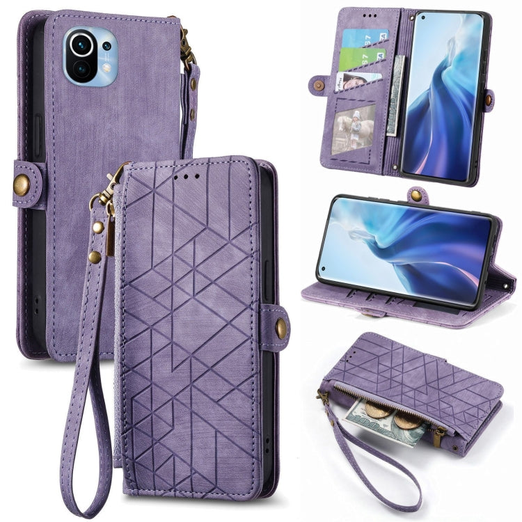 Portafoglio con cerniera geometrica Portafoglio in pelle con fibbia laterale, For Xiaomi 11 Ultra, For Xiaomi 11, For Xiaomi Poco X3 NFC, For Xiaomi 12T / 12T Pro