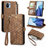 Portafoglio con cerniera geometrica Portafoglio in pelle con fibbia laterale, For Xiaomi 11 Ultra, For Xiaomi 11, For Xiaomi Poco X3 NFC, For Xiaomi 12T / 12T Pro
