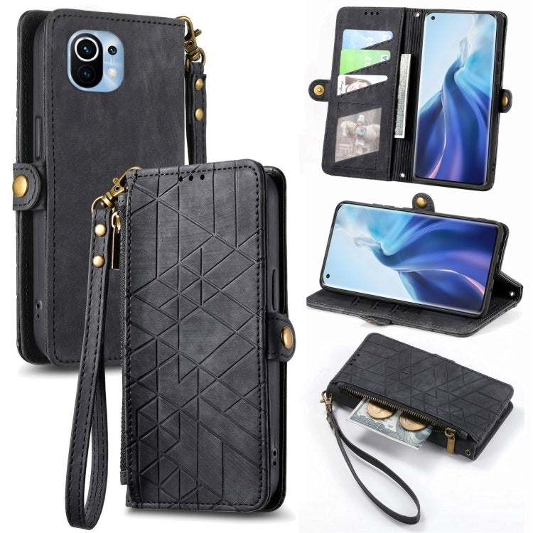 Portafoglio con cerniera geometrica Portafoglio in pelle con fibbia laterale, For Xiaomi 11 Ultra, For Xiaomi 11, For Xiaomi Poco X3 NFC, For Xiaomi 12T / 12T Pro
