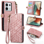 Portafoglio con cerniera geometrica Portafoglio in pelle con fibbia laterale, For Redmi Note 13 Pro 4G, For Redmi Note 13 4G, For Redmi Note 13 5G Global, For Redmi Note 13 Pro 5G Global