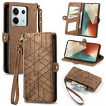 Portafoglio con cerniera geometrica Portafoglio in pelle con fibbia laterale, For Redmi Note 13 Pro 4G, For Redmi Note 13 4G, For Redmi Note 13 5G Global, For Redmi Note 13 Pro 5G Global
