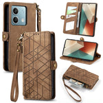 Portafoglio con cerniera geometrica Portafoglio in pelle con fibbia laterale, For Redmi Note 13 Pro 4G, For Redmi Note 13 4G, For Redmi Note 13 5G Global, For Redmi Note 13 Pro 5G Global