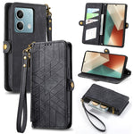 Portafoglio con cerniera geometrica Portafoglio in pelle con fibbia laterale, For Redmi Note 13 Pro 4G, For Redmi Note 13 4G, For Redmi Note 13 5G Global, For Redmi Note 13 Pro 5G Global