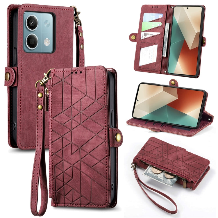 Portafoglio con cerniera geometrica Portafoglio in pelle con fibbia laterale, For Redmi Note 13 Pro 4G, For Redmi Note 13 4G, For Redmi Note 13 5G Global, For Redmi Note 13 Pro 5G Global