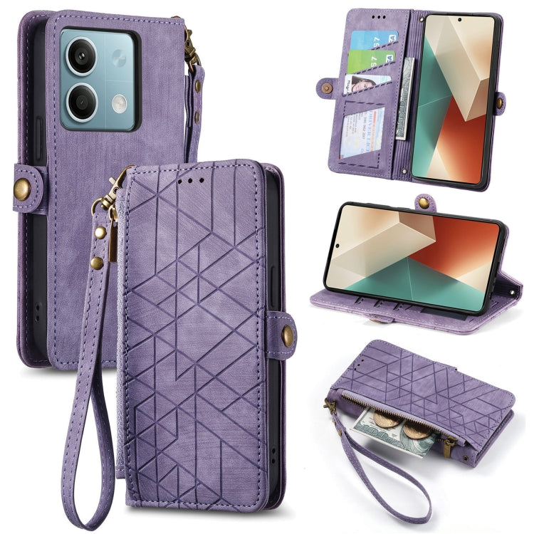 Portafoglio con cerniera geometrica Portafoglio in pelle con fibbia laterale, For Redmi Note 13 Pro 4G, For Redmi Note 13 4G, For Redmi Note 13 5G Global, For Redmi Note 13 Pro 5G Global