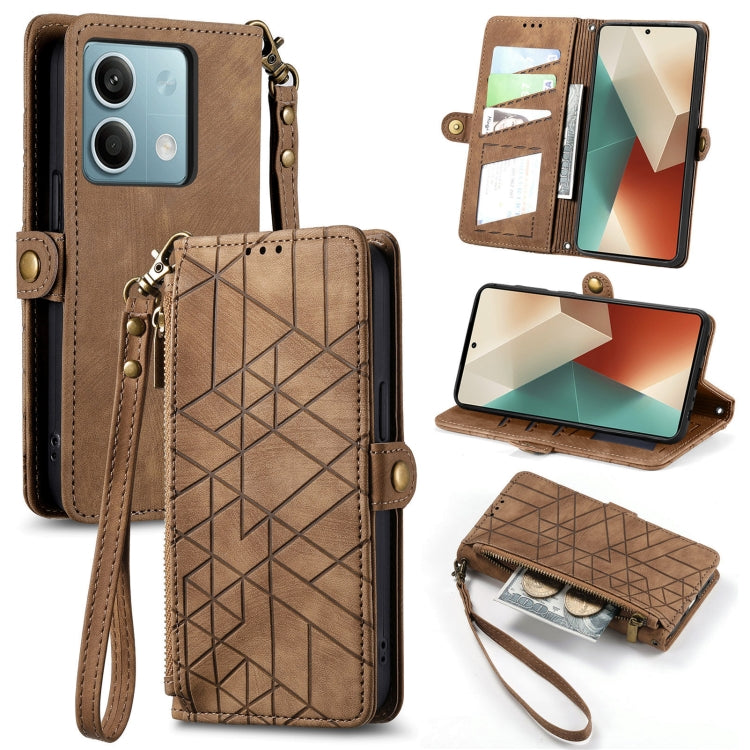 Portafoglio con cerniera geometrica Portafoglio in pelle con fibbia laterale, For Redmi Note 13 Pro 4G, For Redmi Note 13 4G, For Redmi Note 13 5G Global, For Redmi Note 13 Pro 5G Global