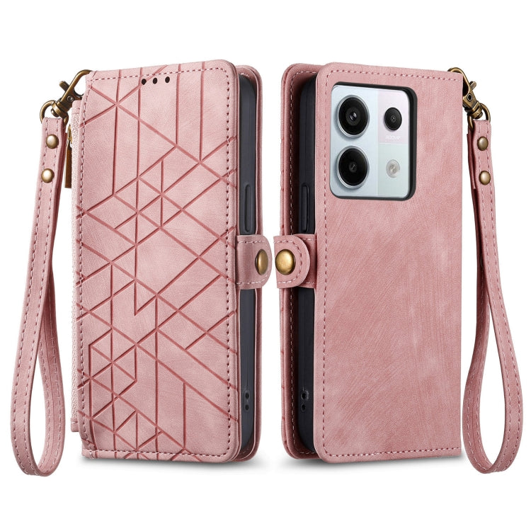 Portafoglio con cerniera geometrica Portafoglio in pelle con fibbia laterale, For Redmi Note 13 Pro 4G, For Redmi Note 13 4G, For Redmi Note 13 5G Global, For Redmi Note 13 Pro 5G Global