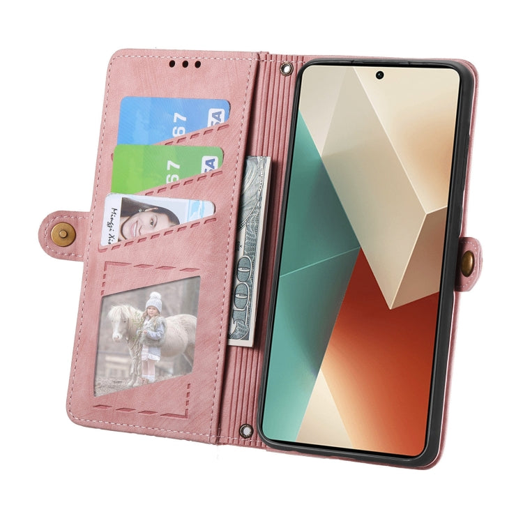Portafoglio con cerniera geometrica Portafoglio in pelle con fibbia laterale, For Redmi Note 13 Pro 4G, For Redmi Note 13 4G, For Redmi Note 13 5G Global, For Redmi Note 13 Pro 5G Global