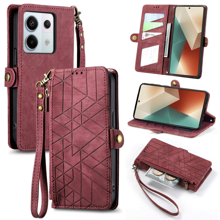 Portafoglio con cerniera geometrica Portafoglio in pelle con fibbia laterale, For Redmi Note 13 Pro 4G, For Redmi Note 13 4G, For Redmi Note 13 5G Global, For Redmi Note 13 Pro 5G Global