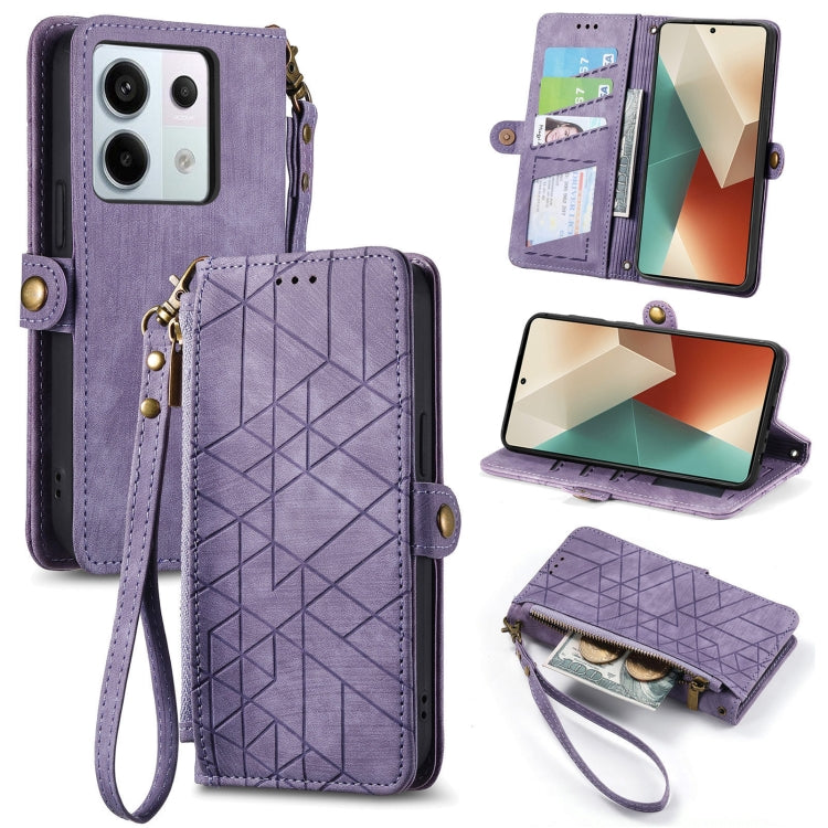 Portafoglio con cerniera geometrica Portafoglio in pelle con fibbia laterale, For Redmi Note 13 Pro 4G, For Redmi Note 13 4G, For Redmi Note 13 5G Global, For Redmi Note 13 Pro 5G Global