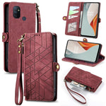 Portafoglio con cerniera geometrica Portafoglio in pelle con fibbia laterale, For OnePlus Nord 2 5G, For OnePlus 9 Pro, For OnePlus 9, For OnePlus Nord N100