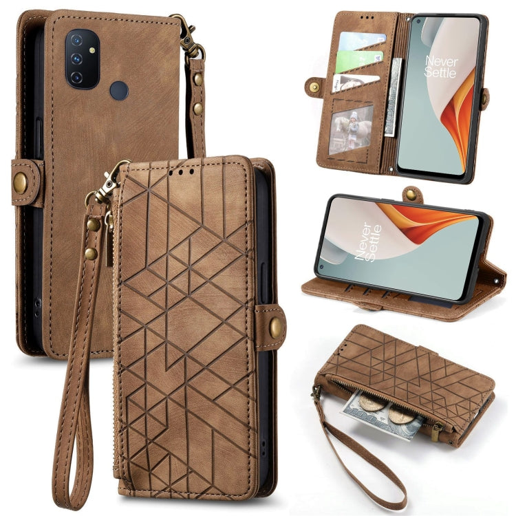 Portafoglio con cerniera geometrica Portafoglio in pelle con fibbia laterale, For OnePlus Nord 2 5G, For OnePlus 9 Pro, For OnePlus 9, For OnePlus Nord N100