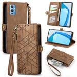 Portafoglio con cerniera geometrica Portafoglio in pelle con fibbia laterale, For OnePlus Nord 2 5G, For OnePlus 9 Pro, For OnePlus 9, For OnePlus Nord N100