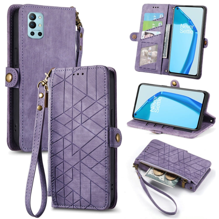 Portafoglio con cerniera geometrica Portafoglio in pelle con fibbia laterale, For OnePlus 9RT 5G, For OnePlus Nord N200 5G, For OnePlus 9R, For OnePlus Nord CE 5G