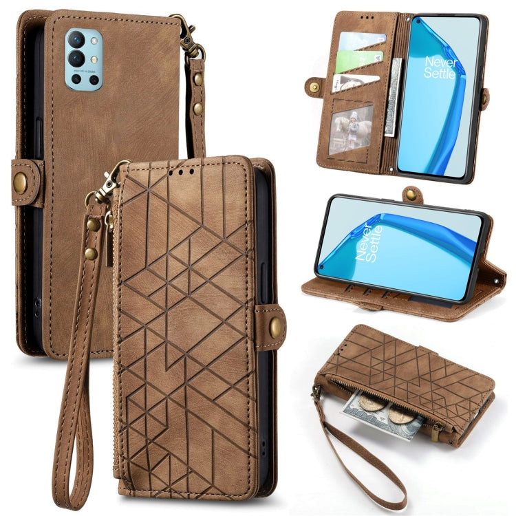 Portafoglio con cerniera geometrica Portafoglio in pelle con fibbia laterale, For OnePlus 9RT 5G, For OnePlus Nord N200 5G, For OnePlus 9R, For OnePlus Nord CE 5G