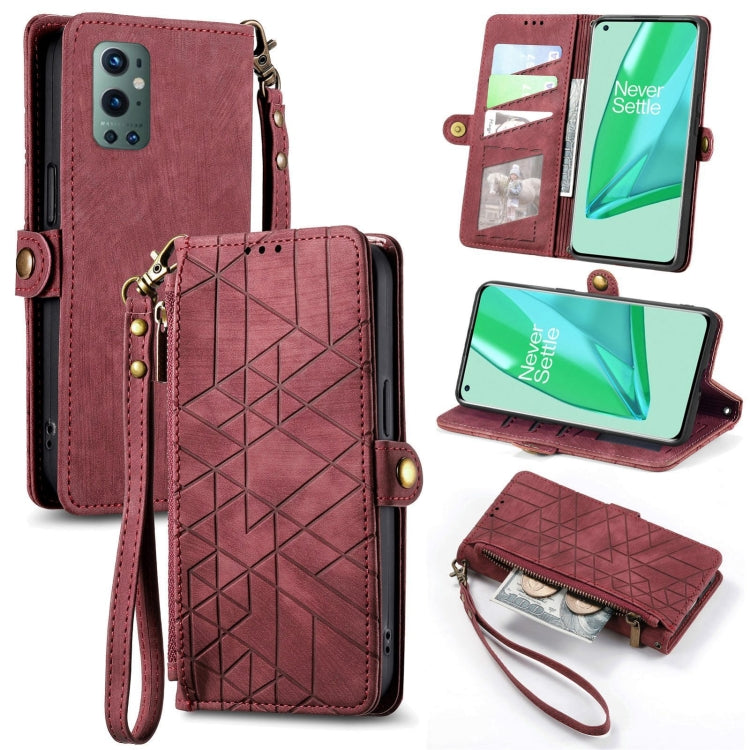 Portafoglio con cerniera geometrica Portafoglio in pelle con fibbia laterale, For OnePlus Nord 2 5G, For OnePlus 9 Pro, For OnePlus 9, For OnePlus Nord N100