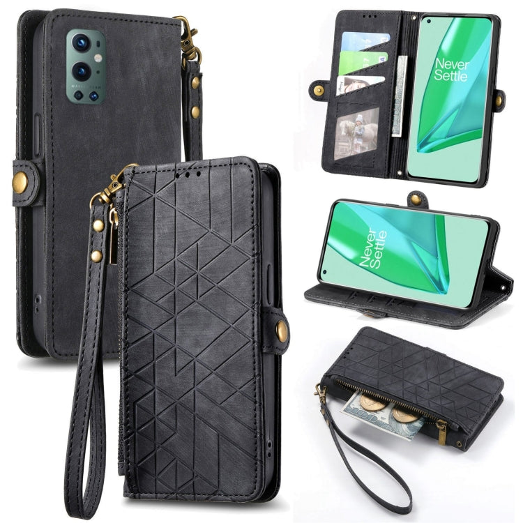 Portafoglio con cerniera geometrica Portafoglio in pelle con fibbia laterale, For OnePlus Nord 2 5G, For OnePlus 9 Pro, For OnePlus 9, For OnePlus Nord N100
