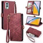 Portafoglio con cerniera geometrica Portafoglio in pelle con fibbia laterale, For OnePlus Nord 2 5G, For OnePlus 9 Pro, For OnePlus 9, For OnePlus Nord N100
