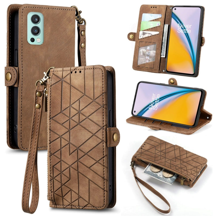 Portafoglio con cerniera geometrica Portafoglio in pelle con fibbia laterale, For OnePlus Nord 2 5G, For OnePlus 9 Pro, For OnePlus 9, For OnePlus Nord N100
