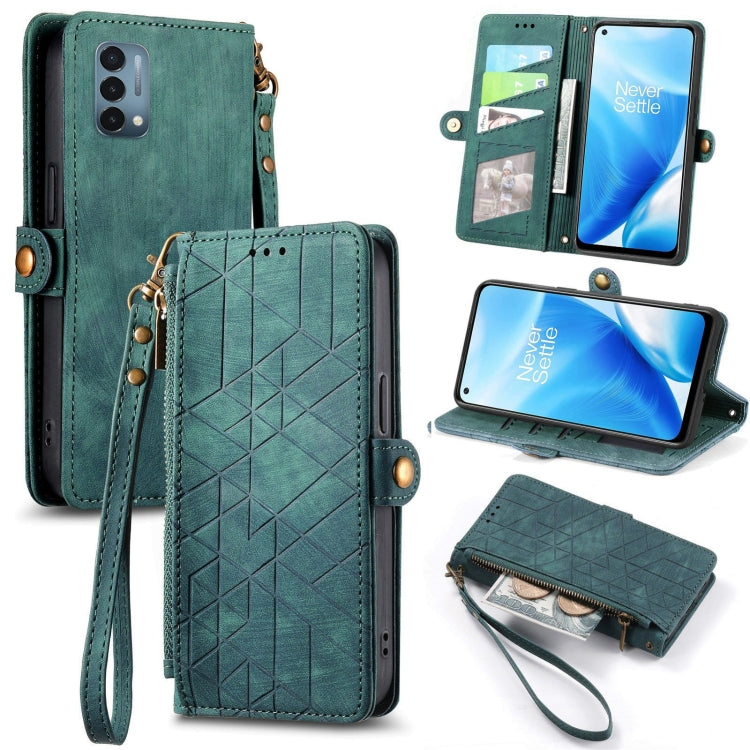 Portafoglio con cerniera geometrica Portafoglio in pelle con fibbia laterale, For OnePlus 9RT 5G, For OnePlus Nord N200 5G, For OnePlus 9R, For OnePlus Nord CE 5G