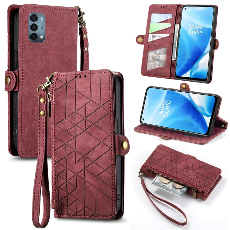 Portafoglio con cerniera geometrica Portafoglio in pelle con fibbia laterale, For OnePlus 9RT 5G, For OnePlus Nord N200 5G, For OnePlus 9R, For OnePlus Nord CE 5G