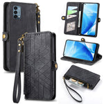 Portafoglio con cerniera geometrica Portafoglio in pelle con fibbia laterale, For OnePlus 9RT 5G, For OnePlus Nord N200 5G, For OnePlus 9R, For OnePlus Nord CE 5G