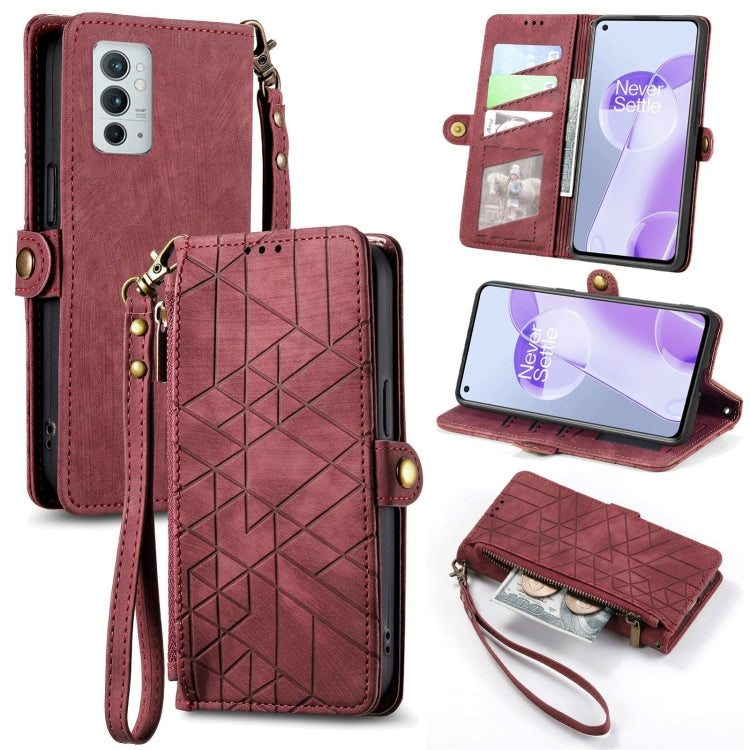 Portafoglio con cerniera geometrica Portafoglio in pelle con fibbia laterale, For OnePlus 9RT 5G, For OnePlus Nord N200 5G, For OnePlus 9R, For OnePlus Nord CE 5G