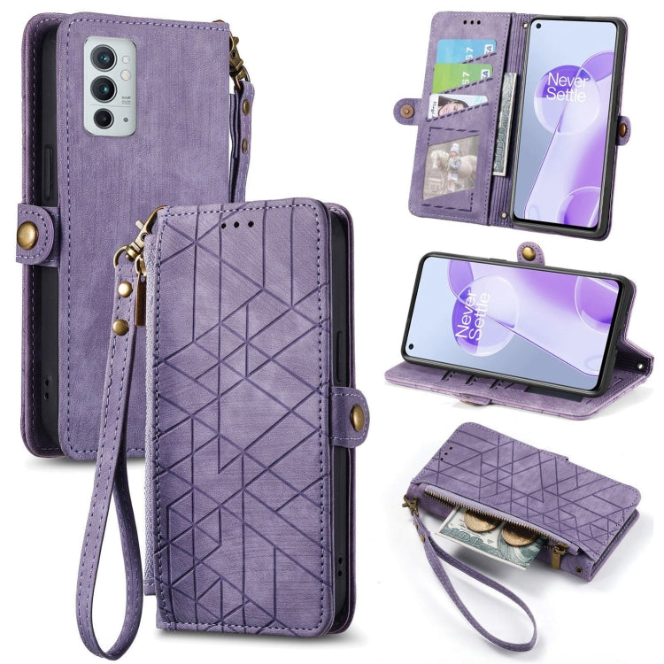Portafoglio con cerniera geometrica Portafoglio in pelle con fibbia laterale, For OnePlus 9RT 5G, For OnePlus Nord N200 5G, For OnePlus 9R, For OnePlus Nord CE 5G