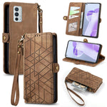Portafoglio con cerniera geometrica Portafoglio in pelle con fibbia laterale, For OnePlus 9RT 5G, For OnePlus Nord N200 5G, For OnePlus 9R, For OnePlus Nord CE 5G