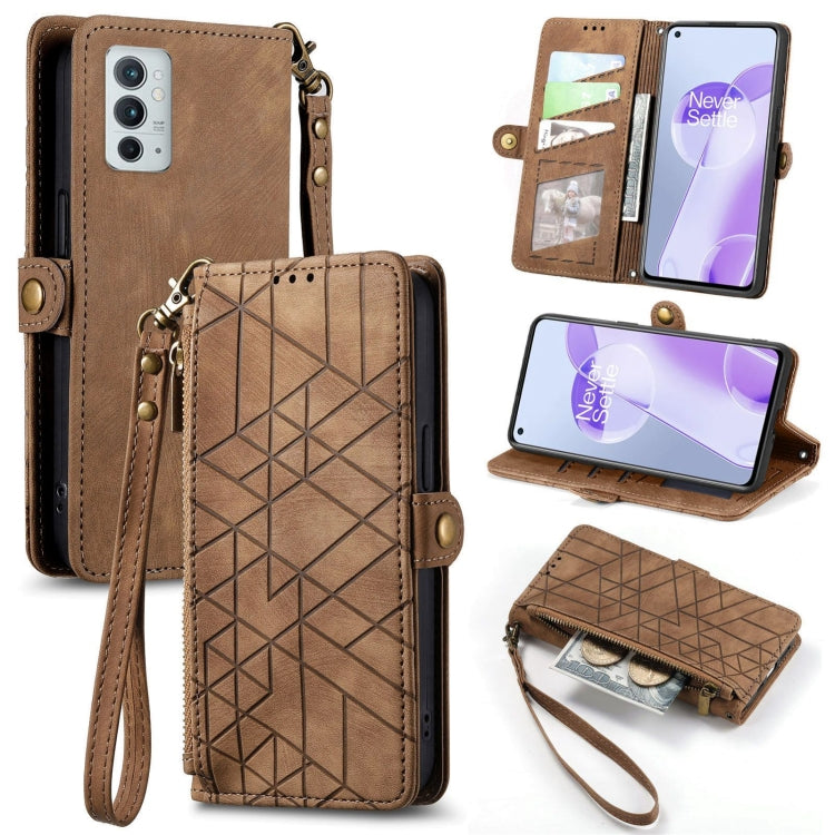 Portafoglio con cerniera geometrica Portafoglio in pelle con fibbia laterale, For OnePlus 9RT 5G, For OnePlus Nord N200 5G, For OnePlus 9R, For OnePlus Nord CE 5G