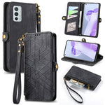 Portafoglio con cerniera geometrica Portafoglio in pelle con fibbia laterale, For OnePlus 9RT 5G, For OnePlus Nord N200 5G, For OnePlus 9R, For OnePlus Nord CE 5G