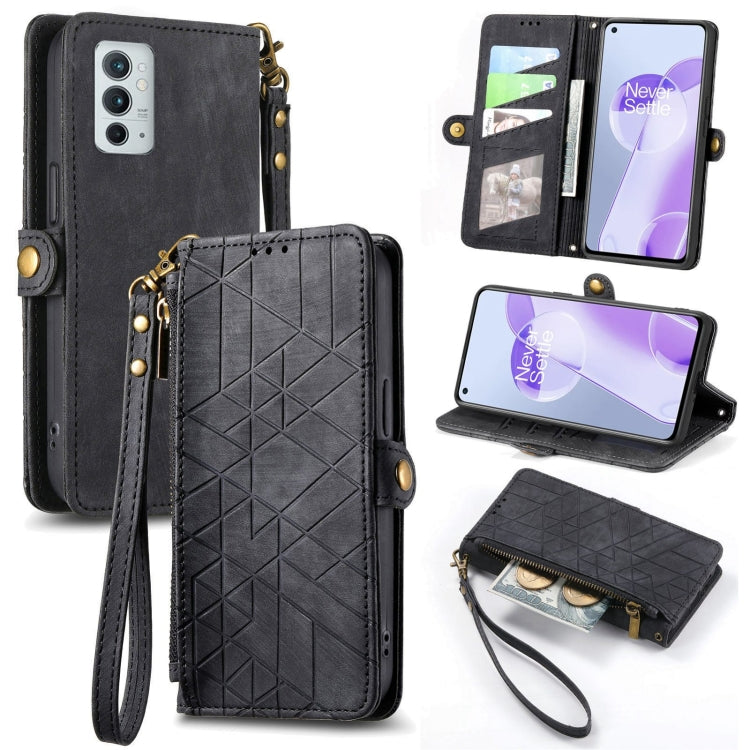 Portafoglio con cerniera geometrica Portafoglio in pelle con fibbia laterale, For OnePlus 9RT 5G, For OnePlus Nord N200 5G, For OnePlus 9R, For OnePlus Nord CE 5G