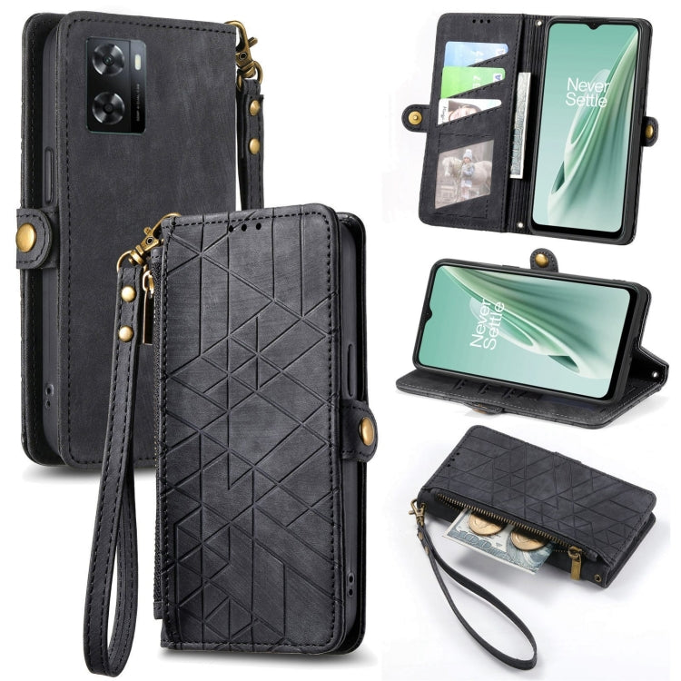 Portafoglio con cerniera geometrica Portafoglio in pelle con fibbia laterale, For OnePlus Nord 2T, For OnePlus Nord CE 2 5G, For OnePlus 10 Pro 5G, For OnePlus N20 5G