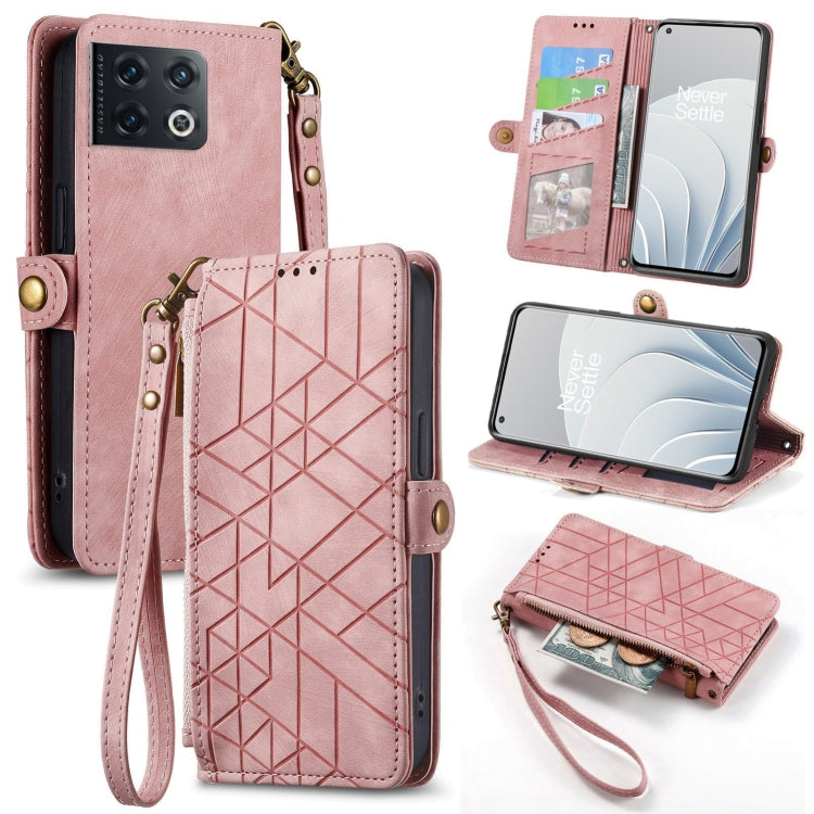 Portafoglio con cerniera geometrica Portafoglio in pelle con fibbia laterale, For OnePlus Nord 2T, For OnePlus Nord CE 2 5G, For OnePlus 10 Pro 5G, For OnePlus N20 5G