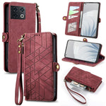 Portafoglio con cerniera geometrica Portafoglio in pelle con fibbia laterale, For OnePlus Nord 2T, For OnePlus Nord CE 2 5G, For OnePlus 10 Pro 5G, For OnePlus N20 5G