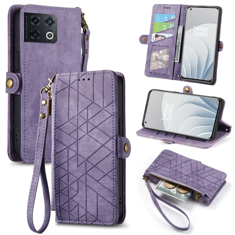 Portafoglio con cerniera geometrica Portafoglio in pelle con fibbia laterale, For OnePlus Nord 2T, For OnePlus Nord CE 2 5G, For OnePlus 10 Pro 5G, For OnePlus N20 5G