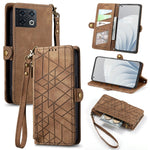 Portafoglio con cerniera geometrica Portafoglio in pelle con fibbia laterale, For OnePlus Nord 2T, For OnePlus Nord CE 2 5G, For OnePlus 10 Pro 5G, For OnePlus N20 5G